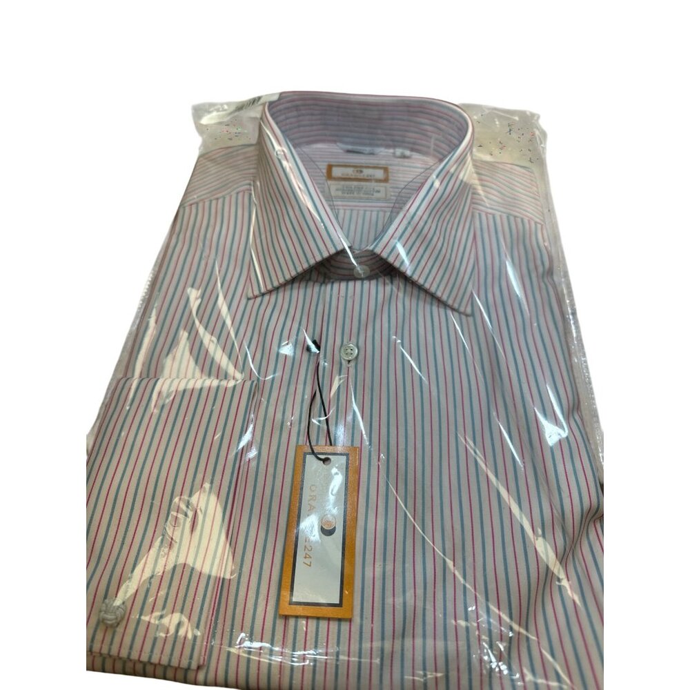 Mens Orange247 Modern Fit Pinstriped white pink green Long Sleeve shirt XL